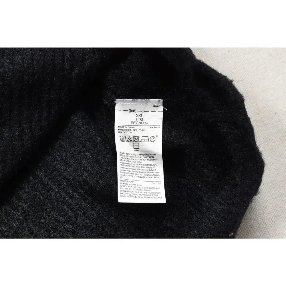 GAP Women's XXL Black Fuzzy Mock Neck Knit Pullover Sweater Ribbed Cuffs